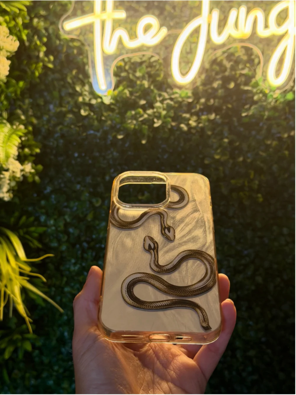 iPhone 15 Pro Max Case Iridescent Pearly White & Gold Snake Patterned